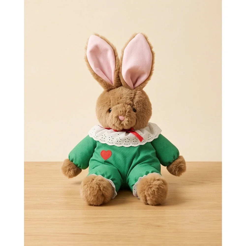 Vintage 1992 Paracutes‎ International Silver Co Bunny Plush Green Polka Dot